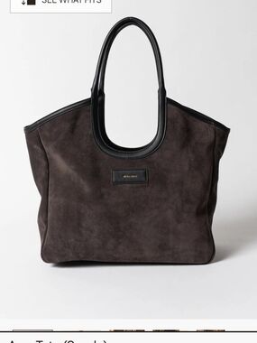 Suede Tote with Leather Trim - Dark Brown/Black